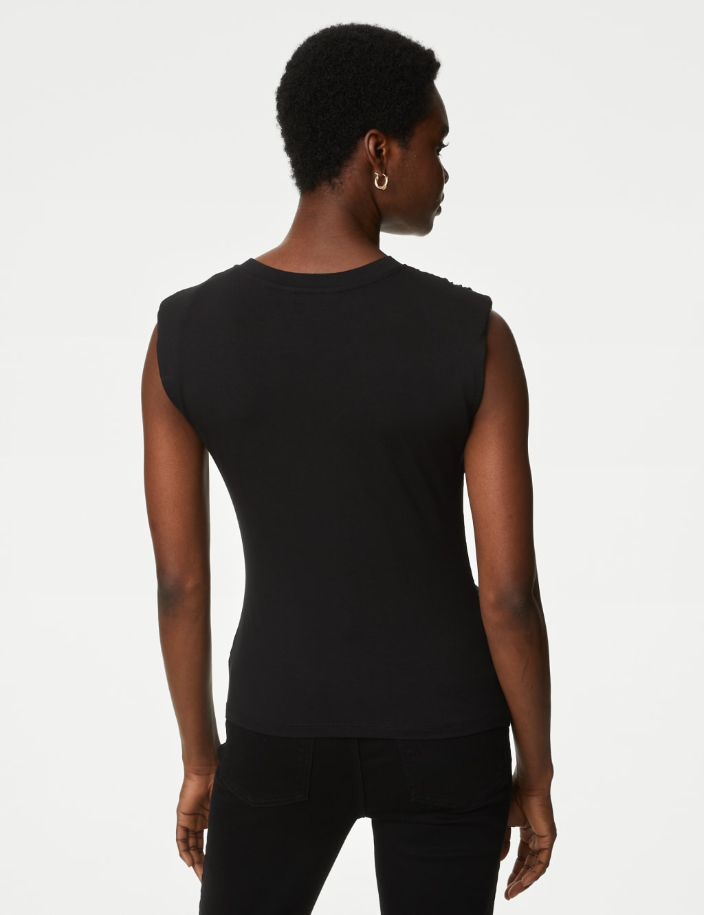 Black padded shoulder top online
