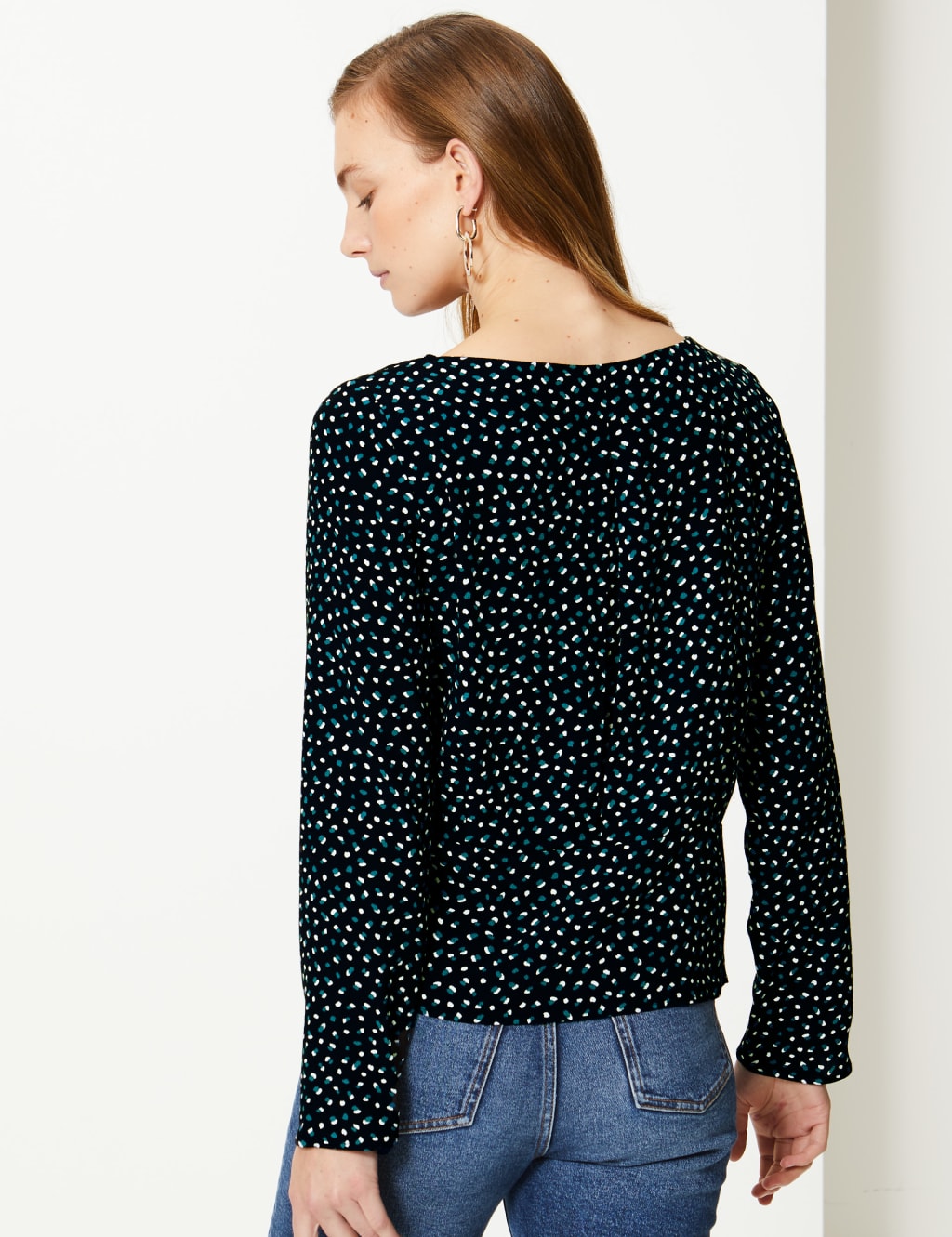 Printed Round Neck Long Sleeve Shell Top 4 of 4