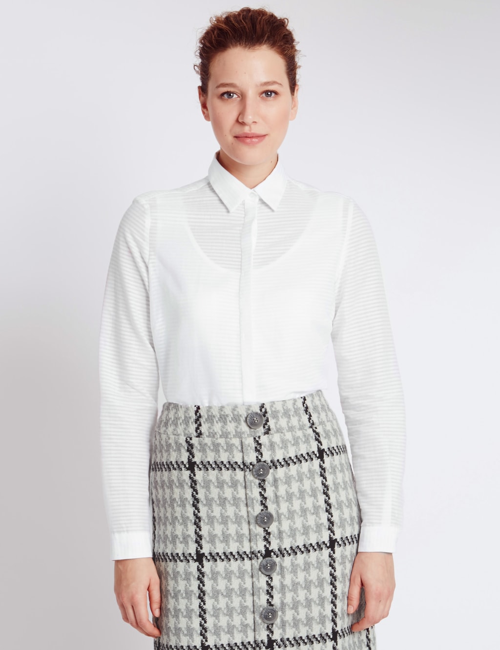 Pure Cotton Fuller Bust Sheer Striped Shirt 1 of 4