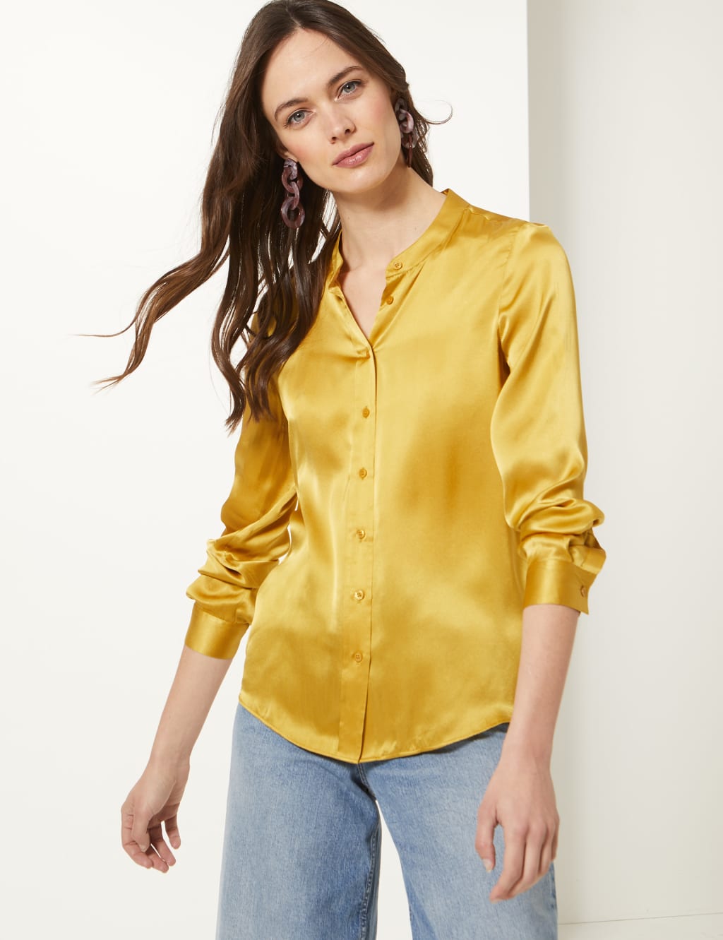 Pure Silk Button Detailed Shirt M S Collection M S