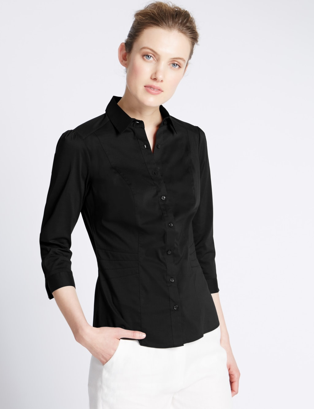 Curved Hem 3/4 Sleeve Shirt 1 of 3
