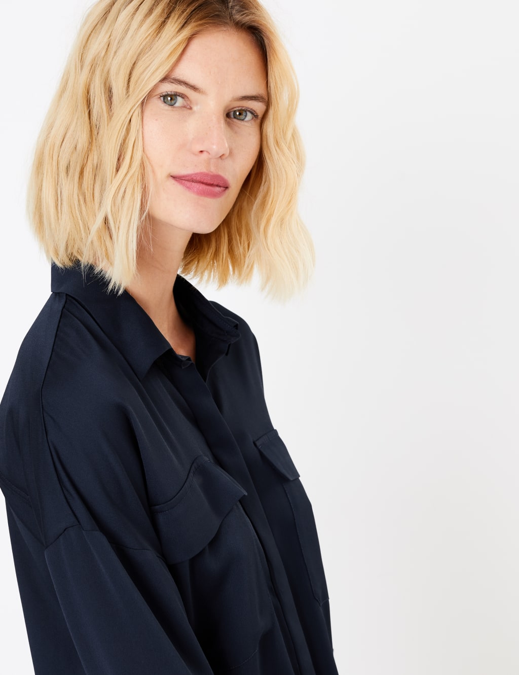 Oversized Satin 3/4 Sleeve Shirt 1 of 5