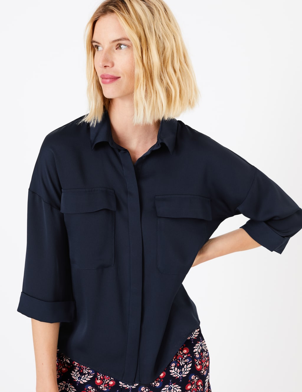 Oversized Satin 3/4 Sleeve Shirt 3 of 5