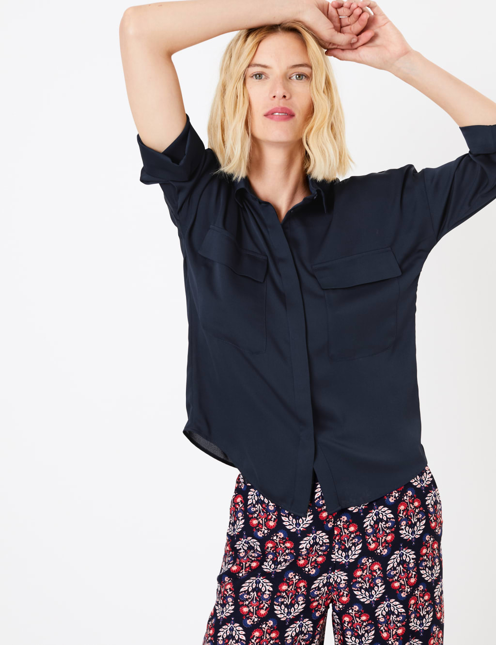 Oversized Satin 3/4 Sleeve Shirt 4 of 5
