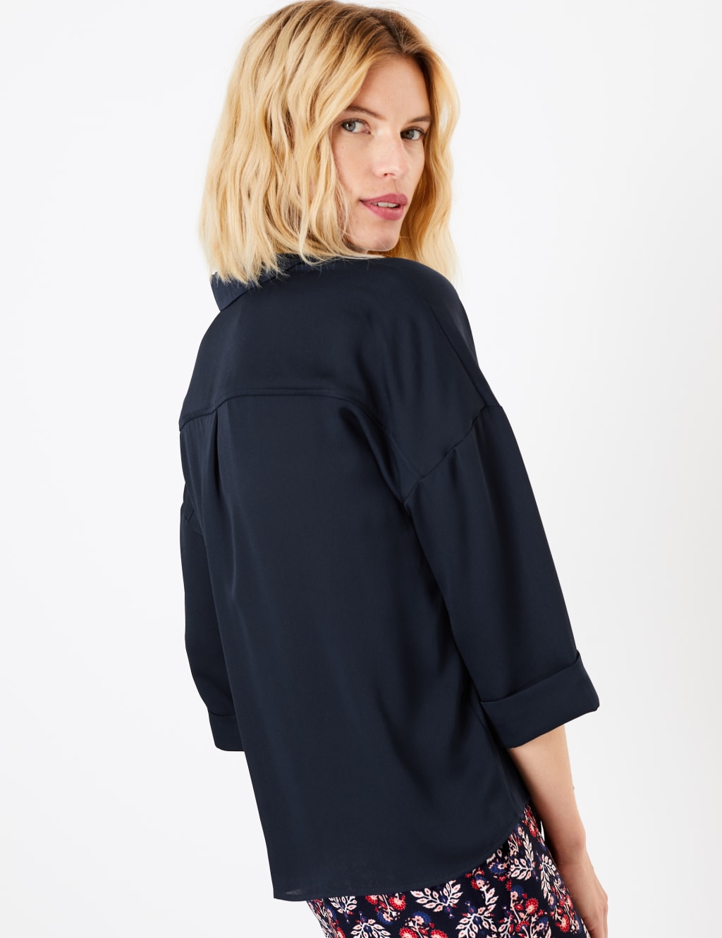 Oversized Satin 3/4 Sleeve Shirt 5 of 5