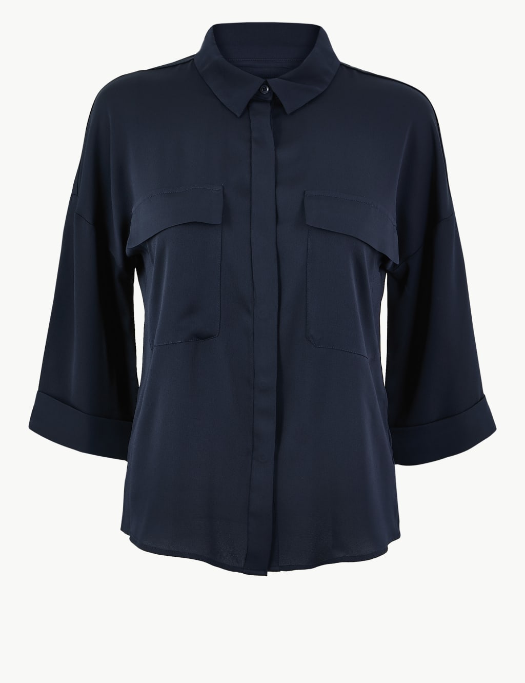 Oversized Satin 3/4 Sleeve Shirt 2 of 5
