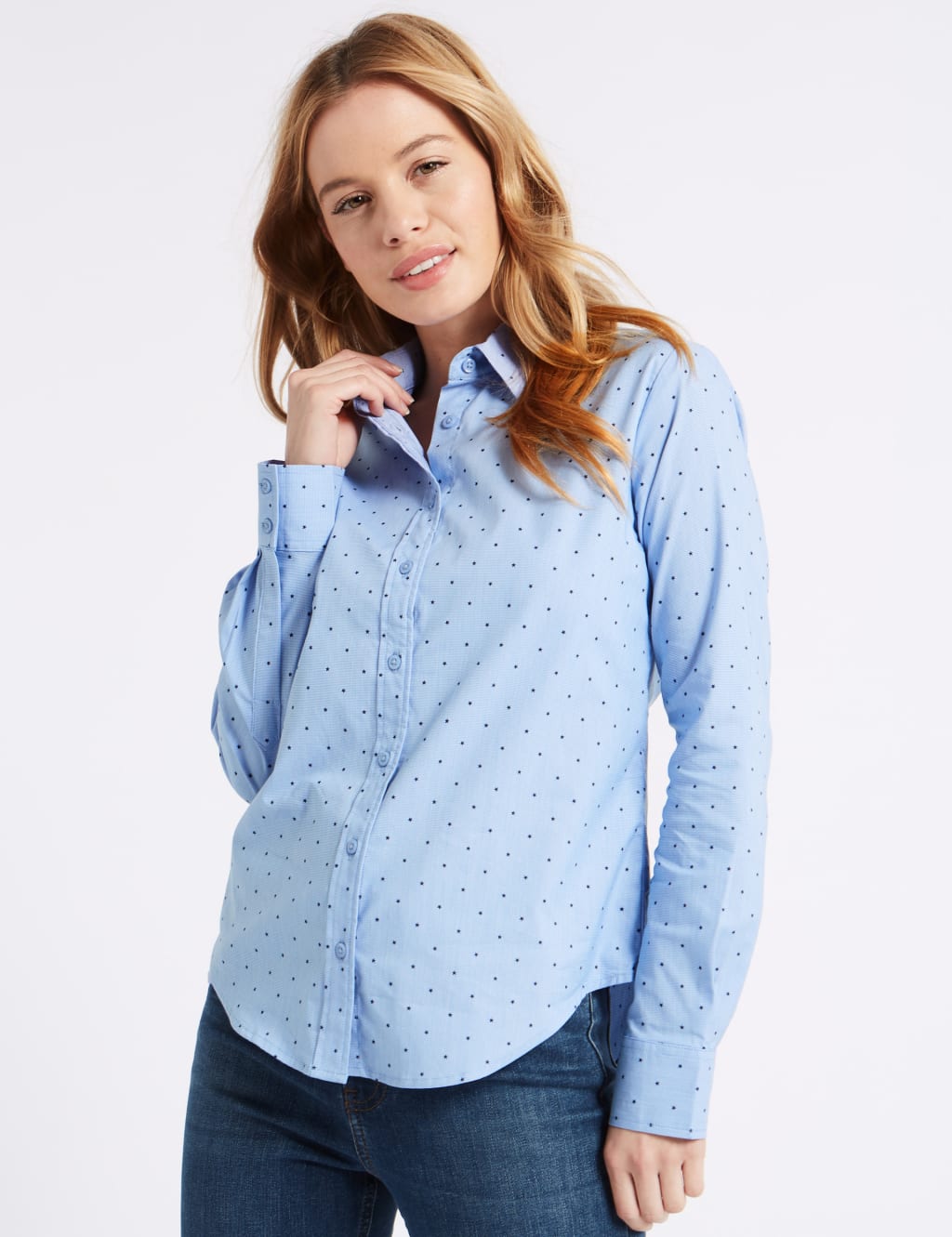 PETITE Cotton Rich Star Print No Peep Shirt 1 of 4