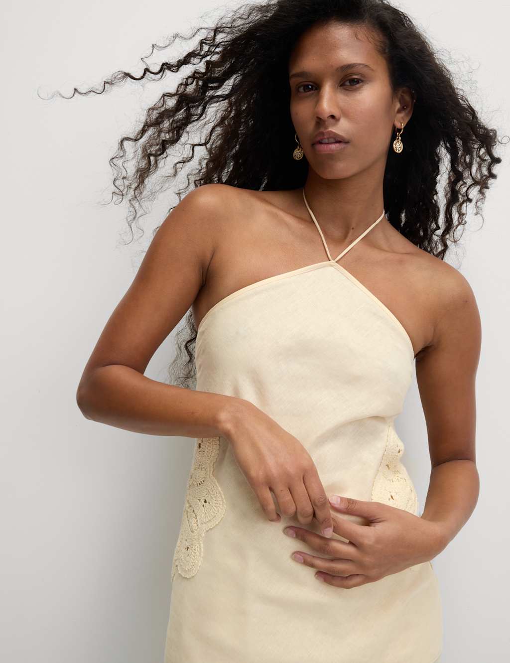Linen Rich Cutwork Detail Halter Neck Top 4 of 4