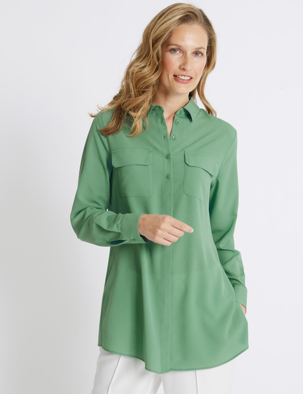 Double Pocket Longline Long Sleeve Shirt 1 of 5
