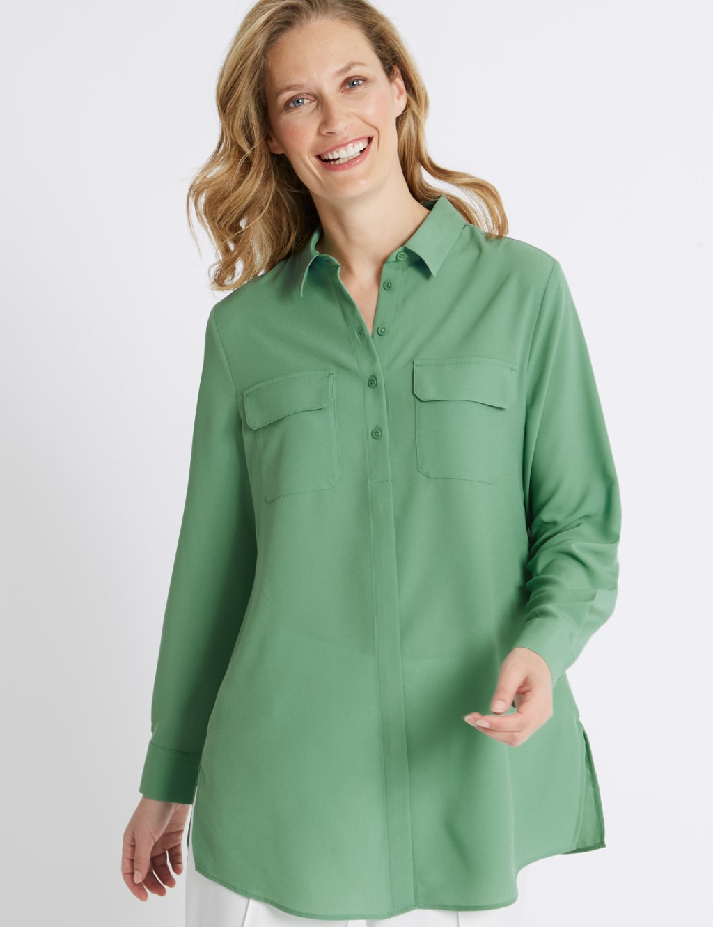Double Pocket Longline Long Sleeve Shirt 3 of 5