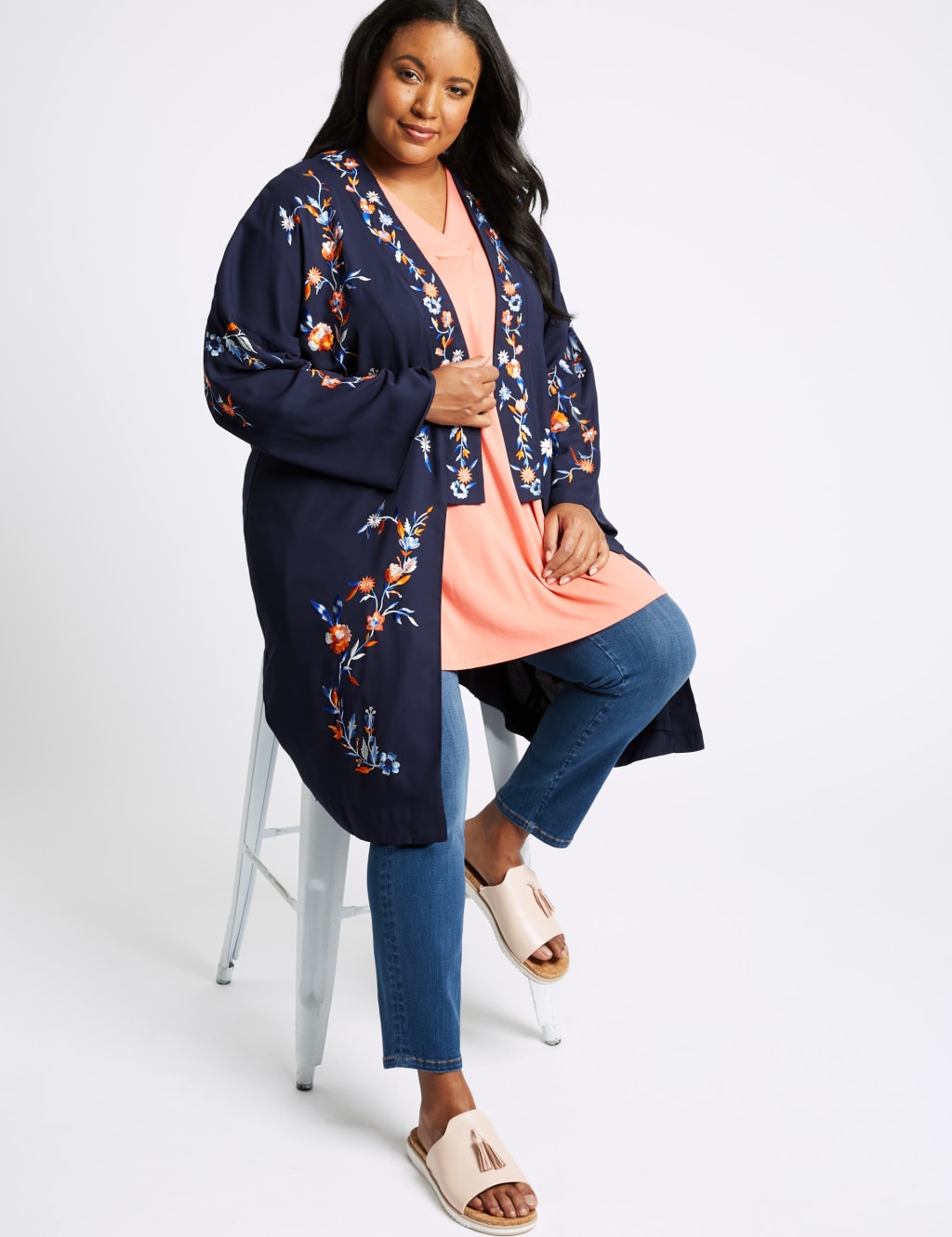CURVE Embroidered Long Sleeve Kimono Top 3 of 5