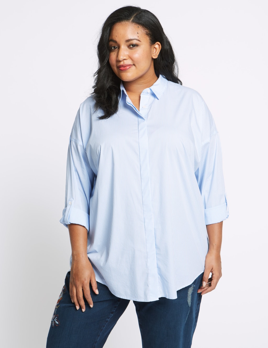 CURVE Cotton Rich Striped Long Sleeve Shirt M S Collection M S
