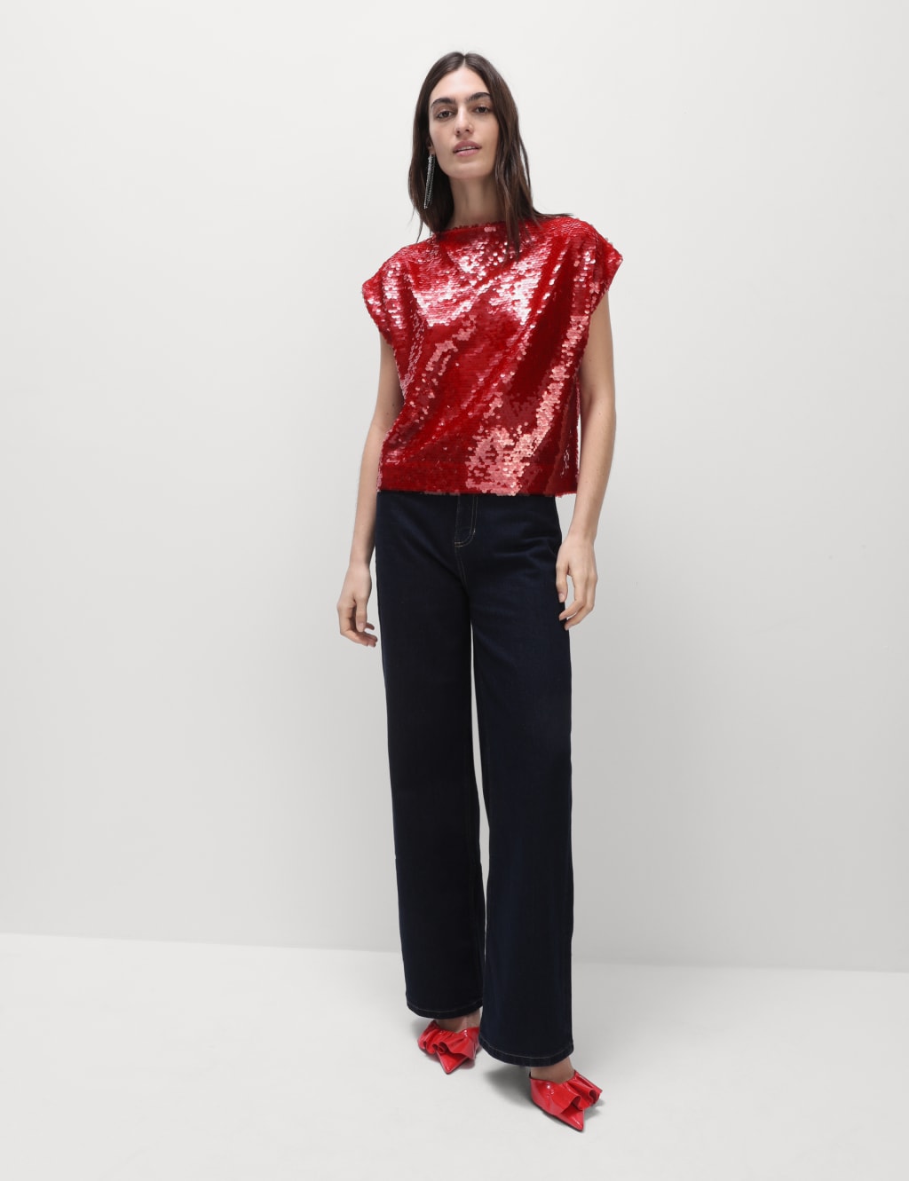 Women's red sequin tops evening wear on sale