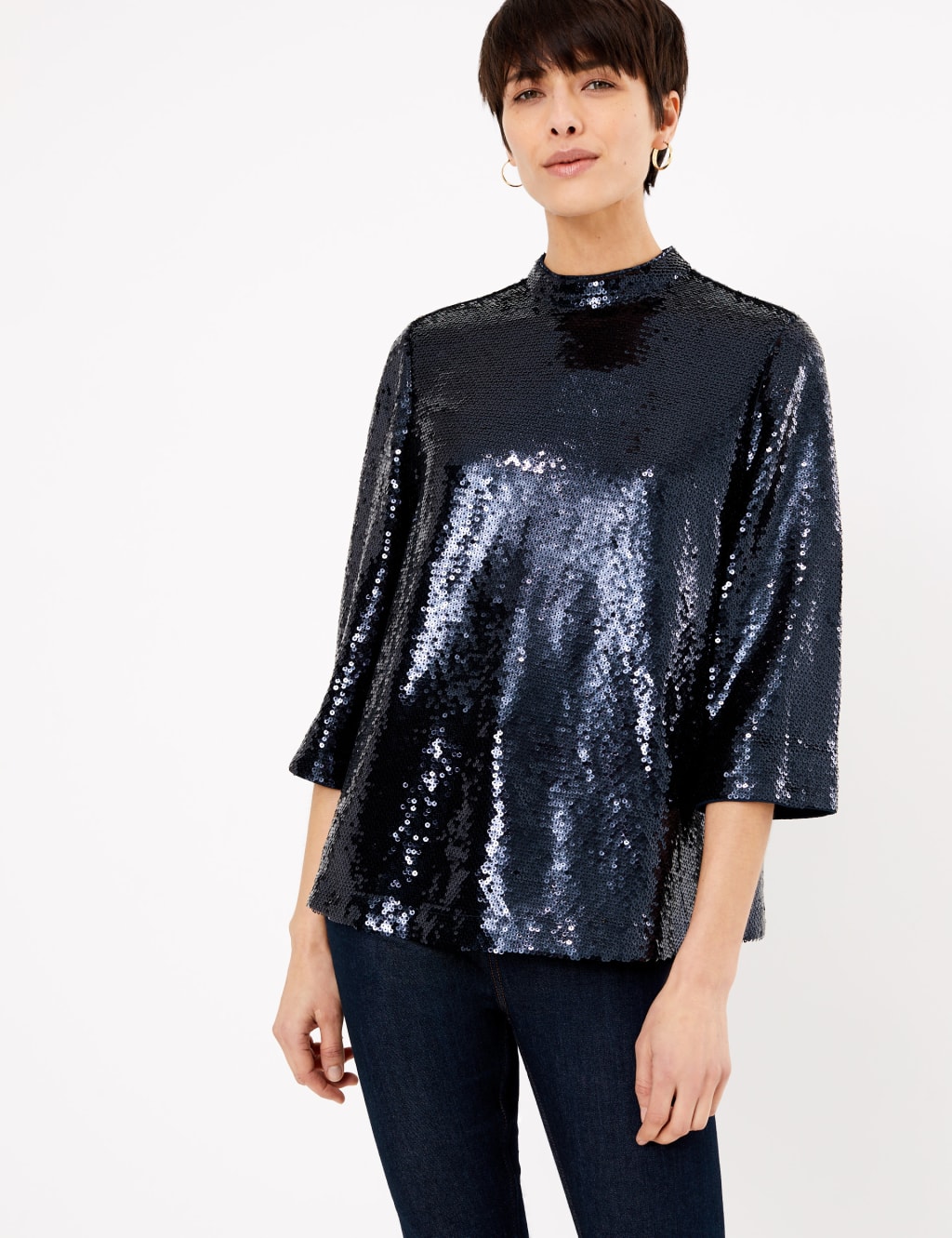 Sequin 3/4 Sleeve Blouse 1 of 4