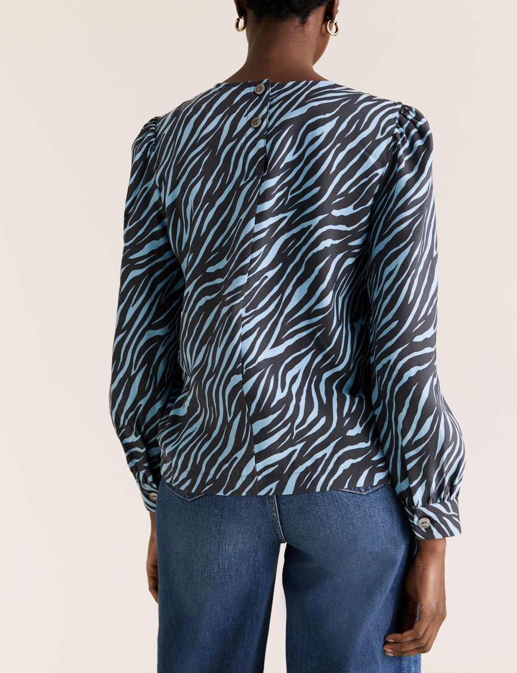 Zebra Print Round Neck Long Sleeve Blouse 4 of 5
