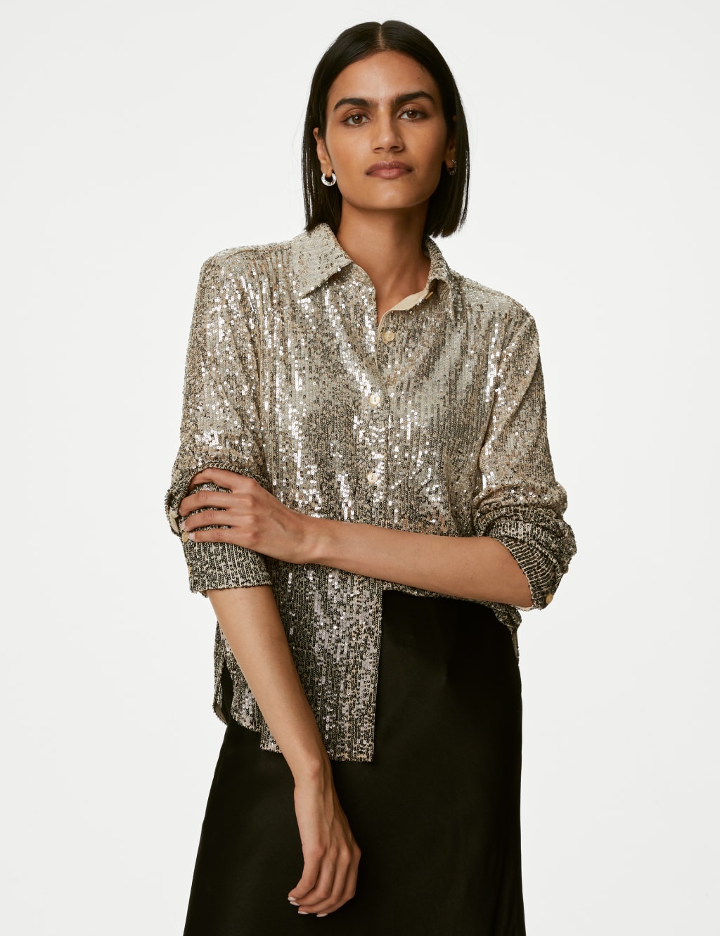 Sequin collar shirt cheap