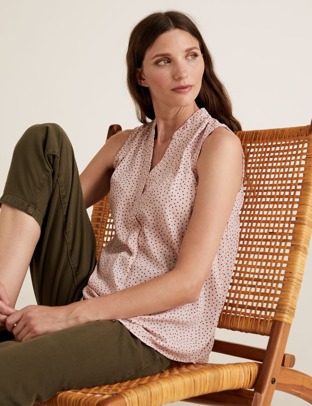 Polka Dot V-Neck Sleeveless Shell Top 1 of 4