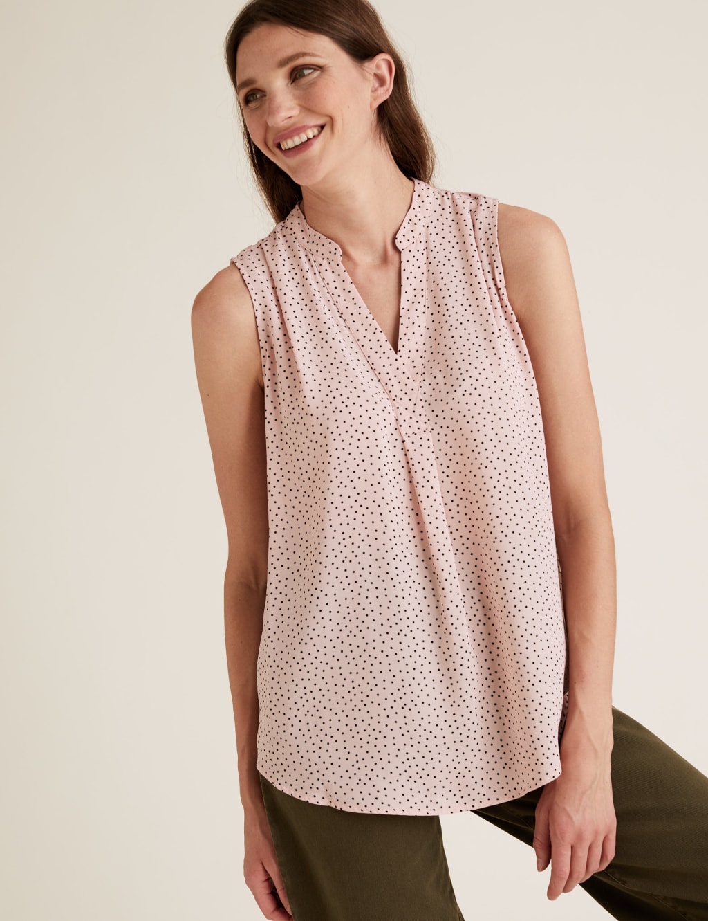 Polka Dot V-Neck Sleeveless Shell Top 3 of 4