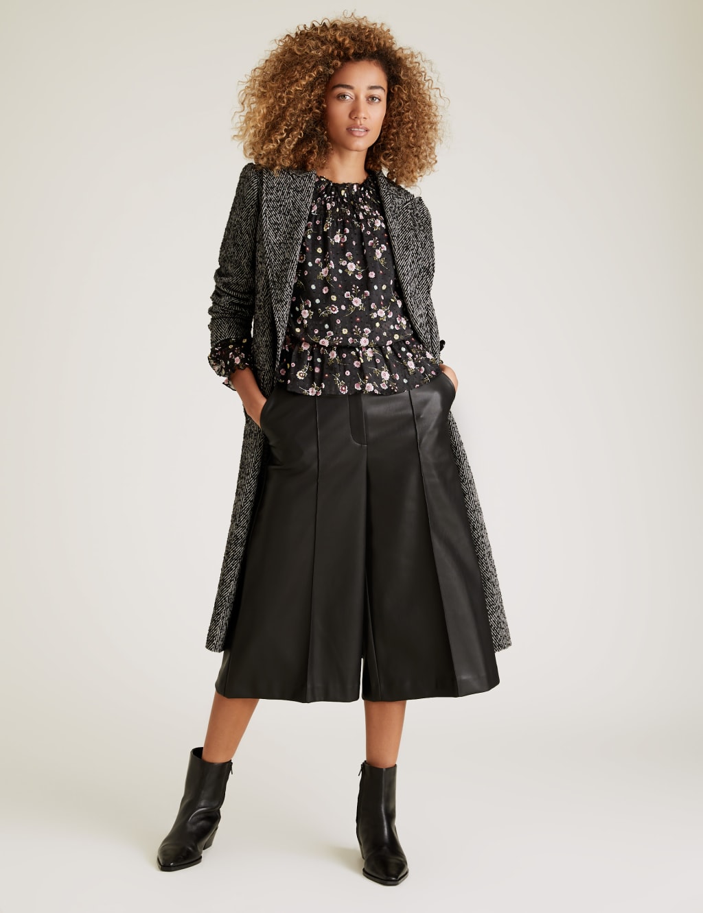 Textured Floral Smocked Neck Peplum Top 3 of 5