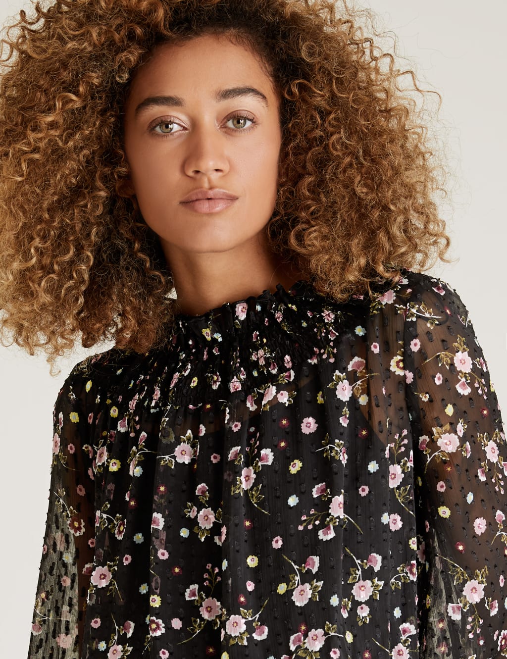 Textured Floral Smocked Neck Peplum Top 4 of 5