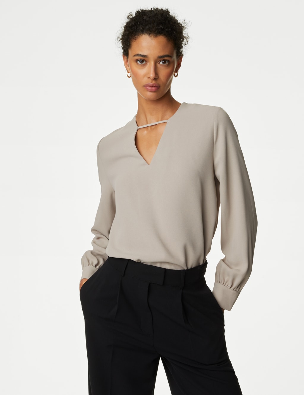 V-Neck Cutwork Detail Popover Blouse 4 of 5