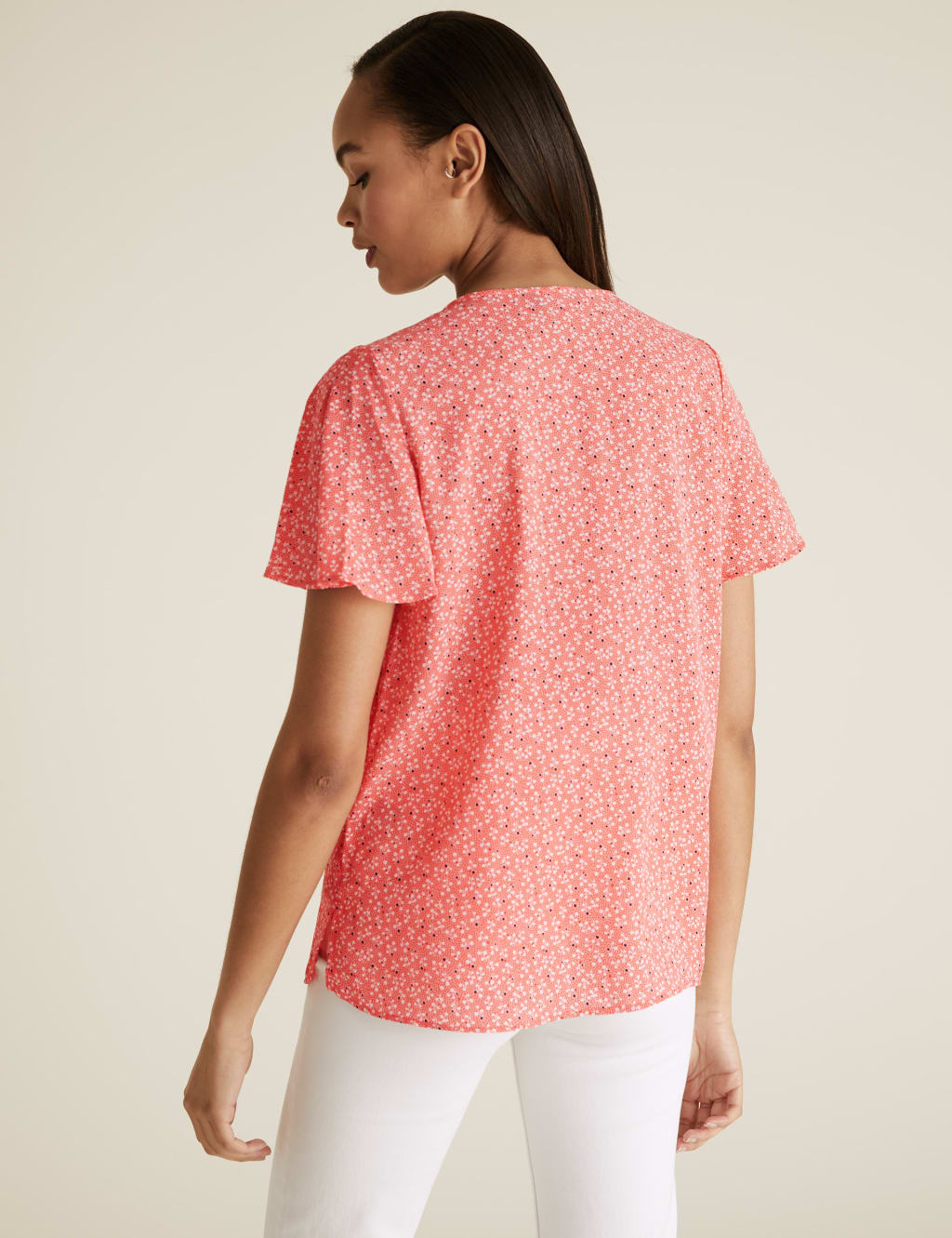 Ditsy Floral V-Neck Flutter Sleeve Top 4 of 4