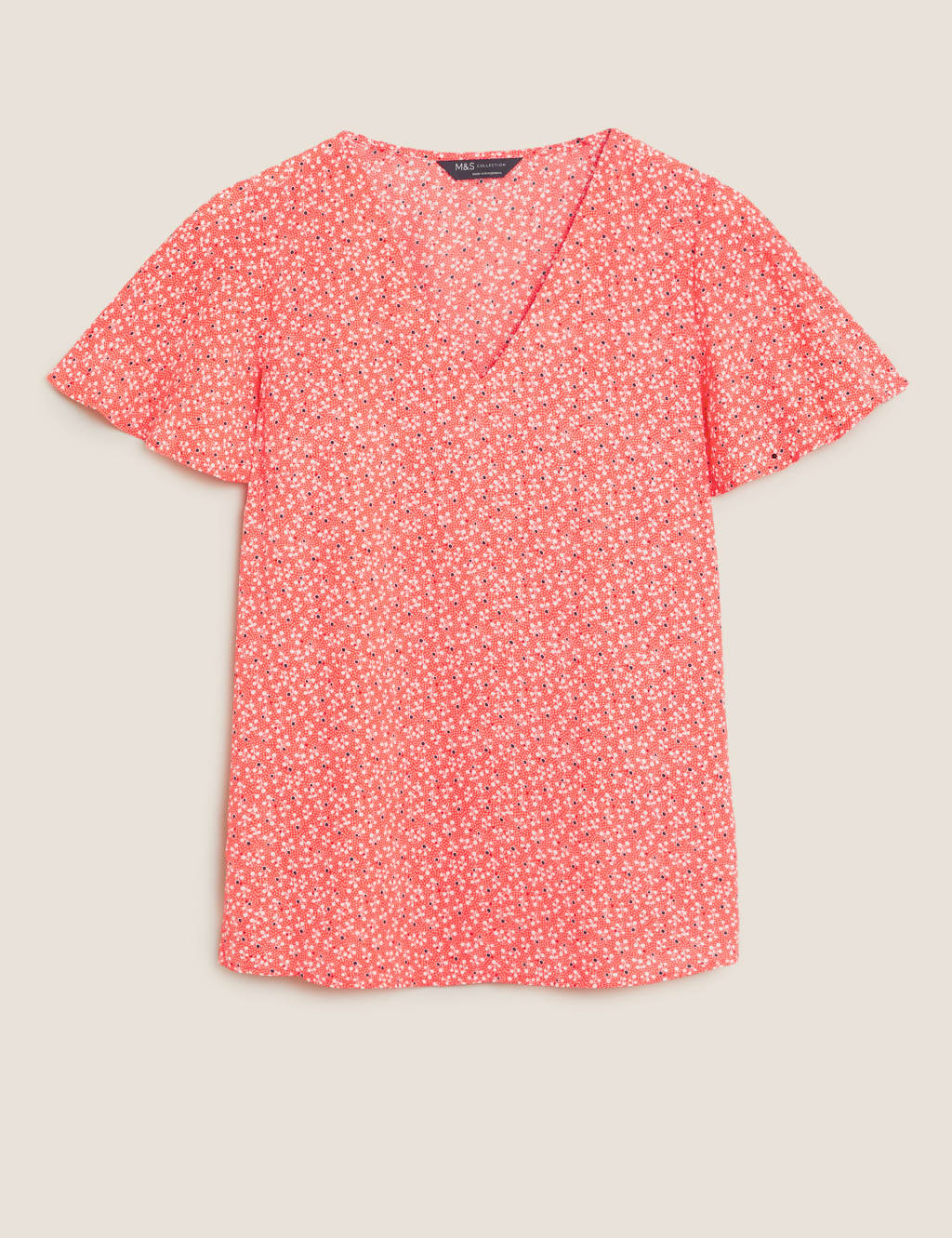 Ditsy Floral V-Neck Flutter Sleeve Top 2 of 4