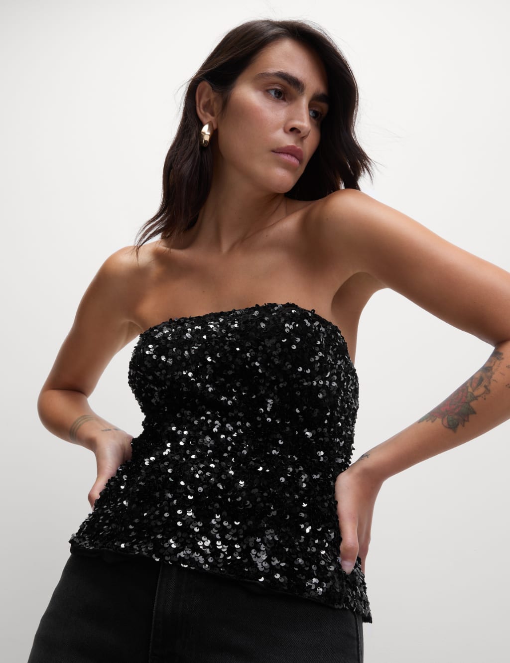 Black sparkly bandeau top on sale