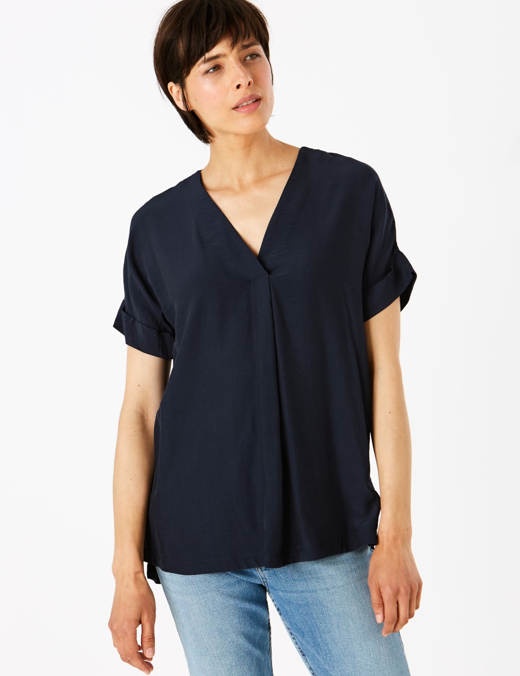 V-Neck Longline Short Sleeve Popover Blouse 3 of 5