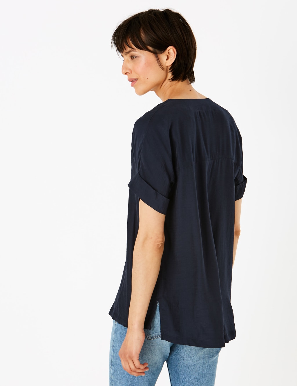 V-Neck Longline Short Sleeve Popover Blouse 4 of 5