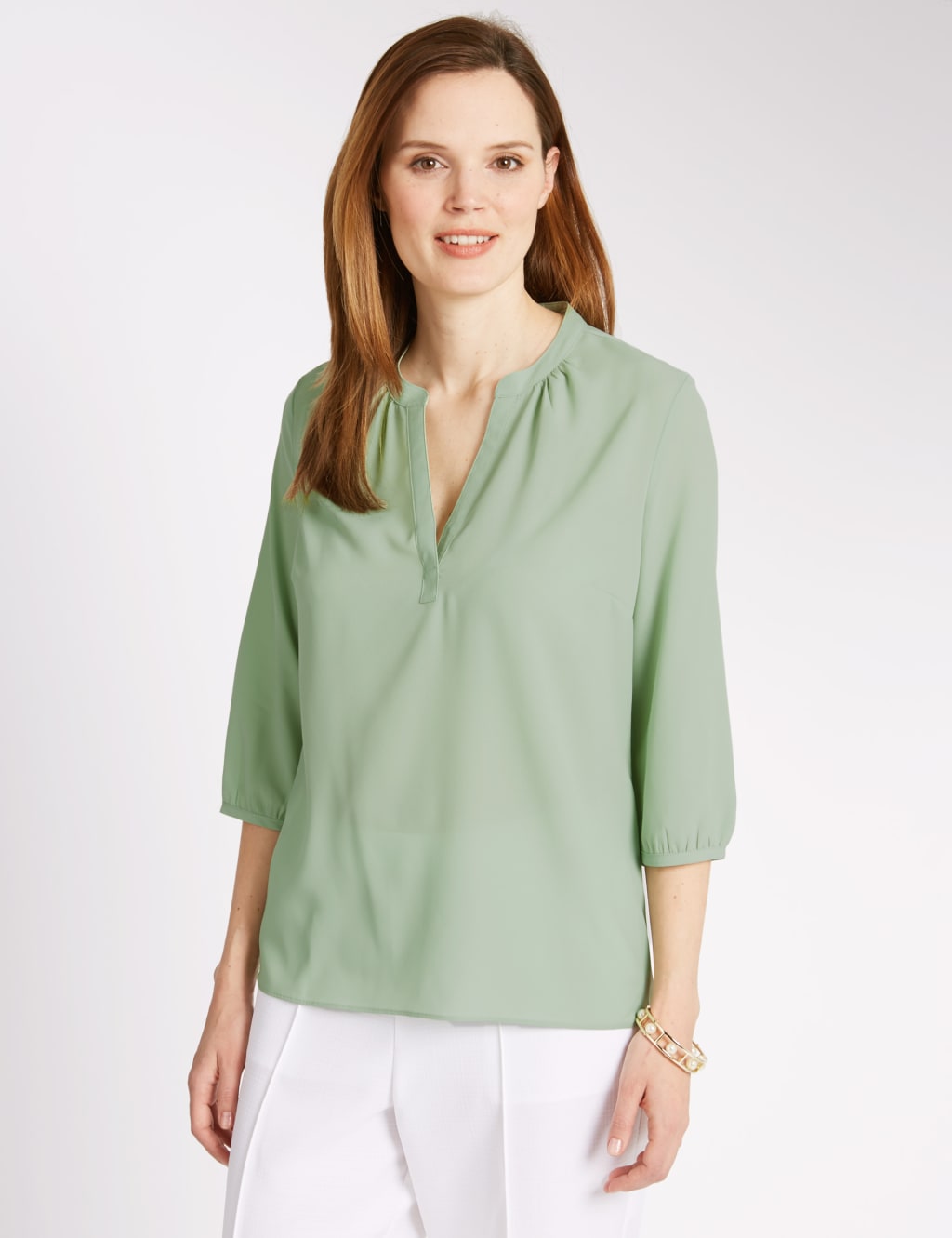 Notch Neck 3/4 Sleeve Blouse 1 of 3
