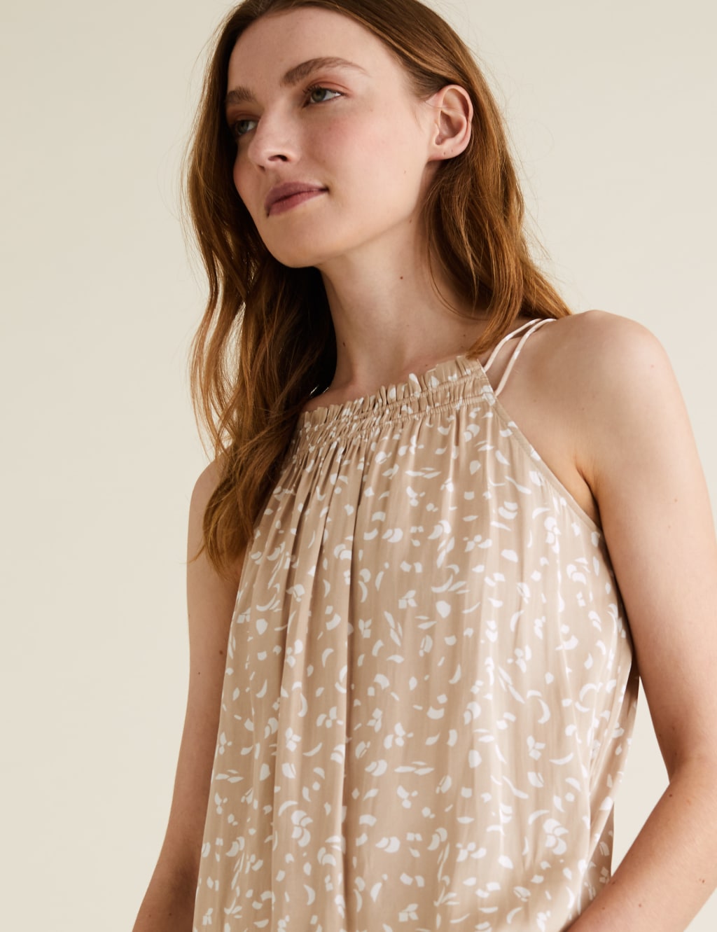 Satin Printed Gathered Neck Camisole Top 3 of 4