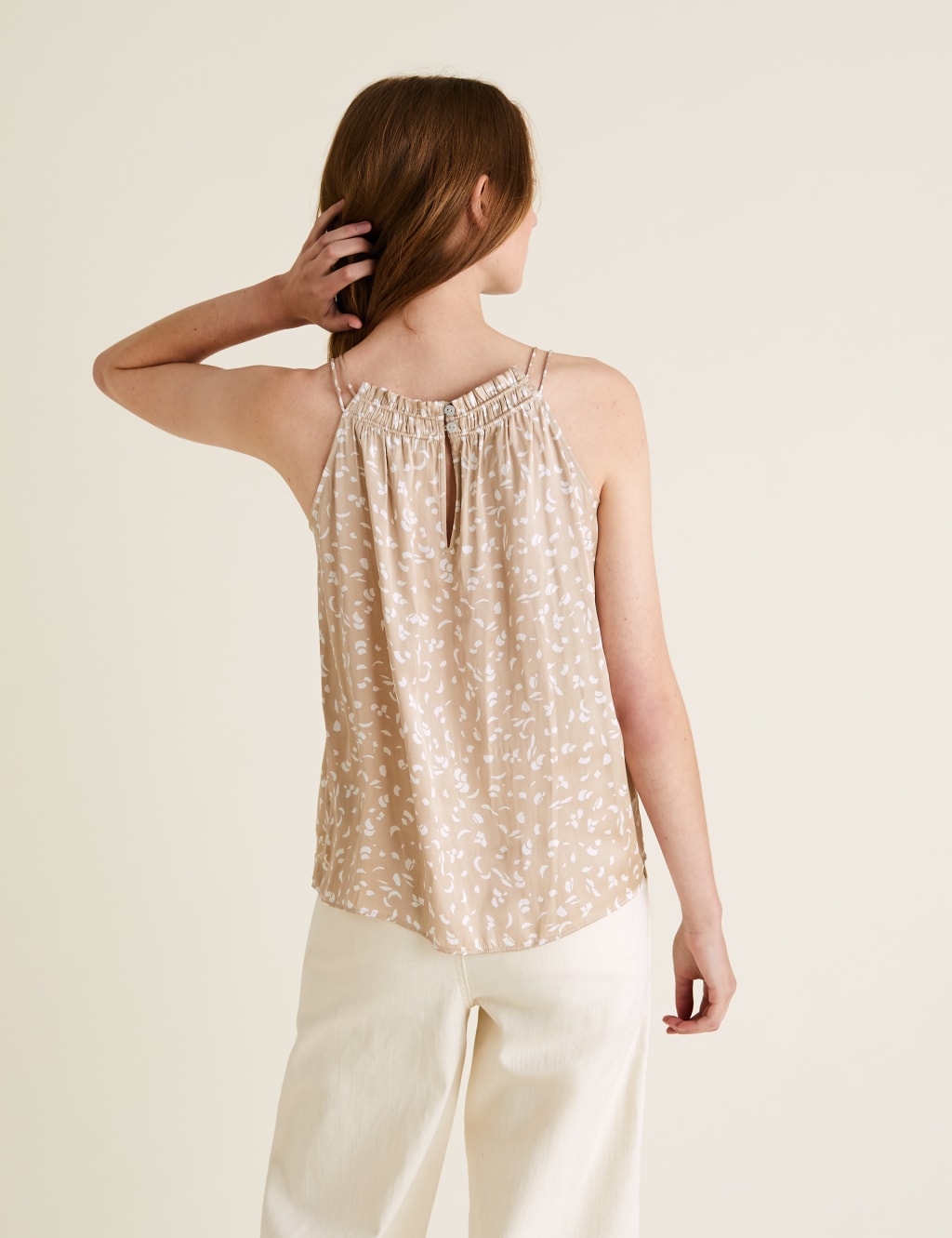 Satin Printed Gathered Neck Camisole Top 4 of 4