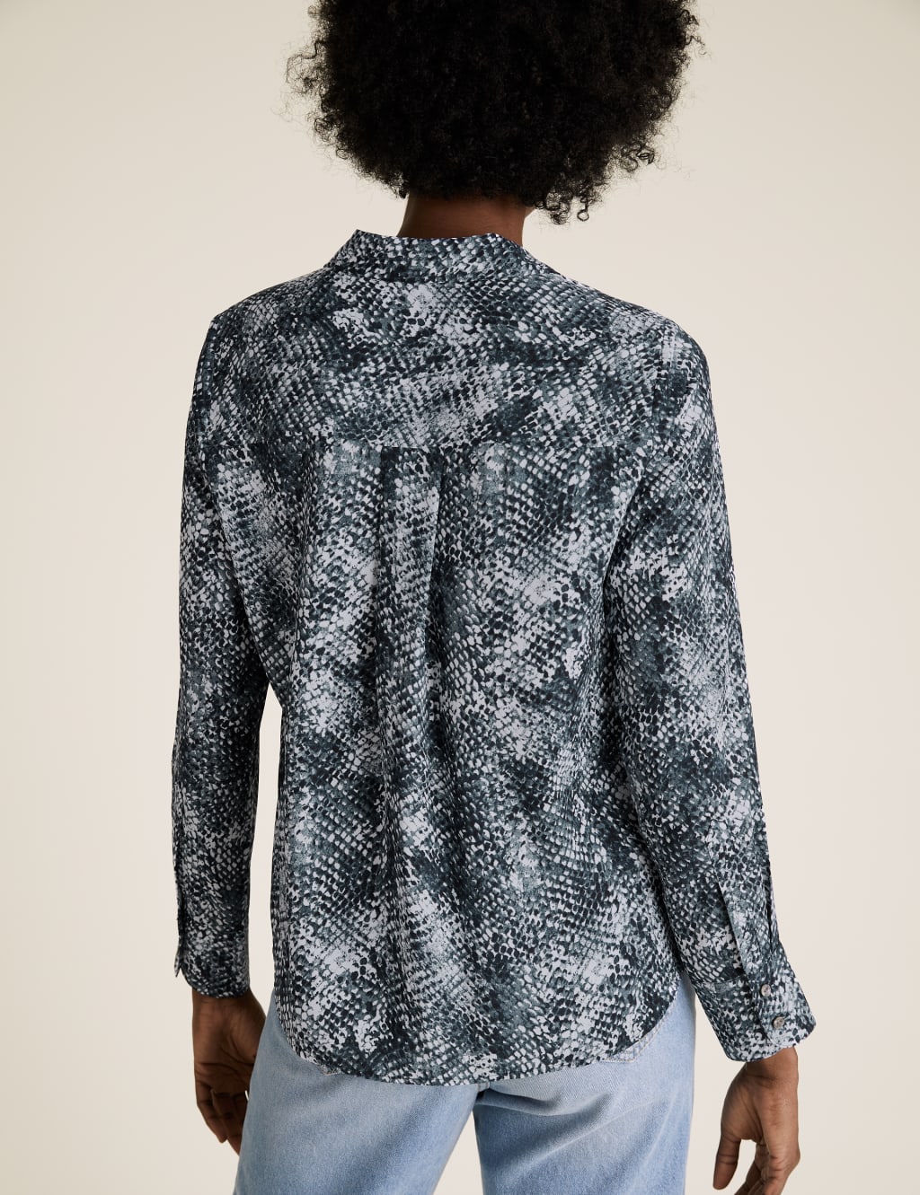 Snakeskin Print Collared Long Sleeve Blouse 4 of 4