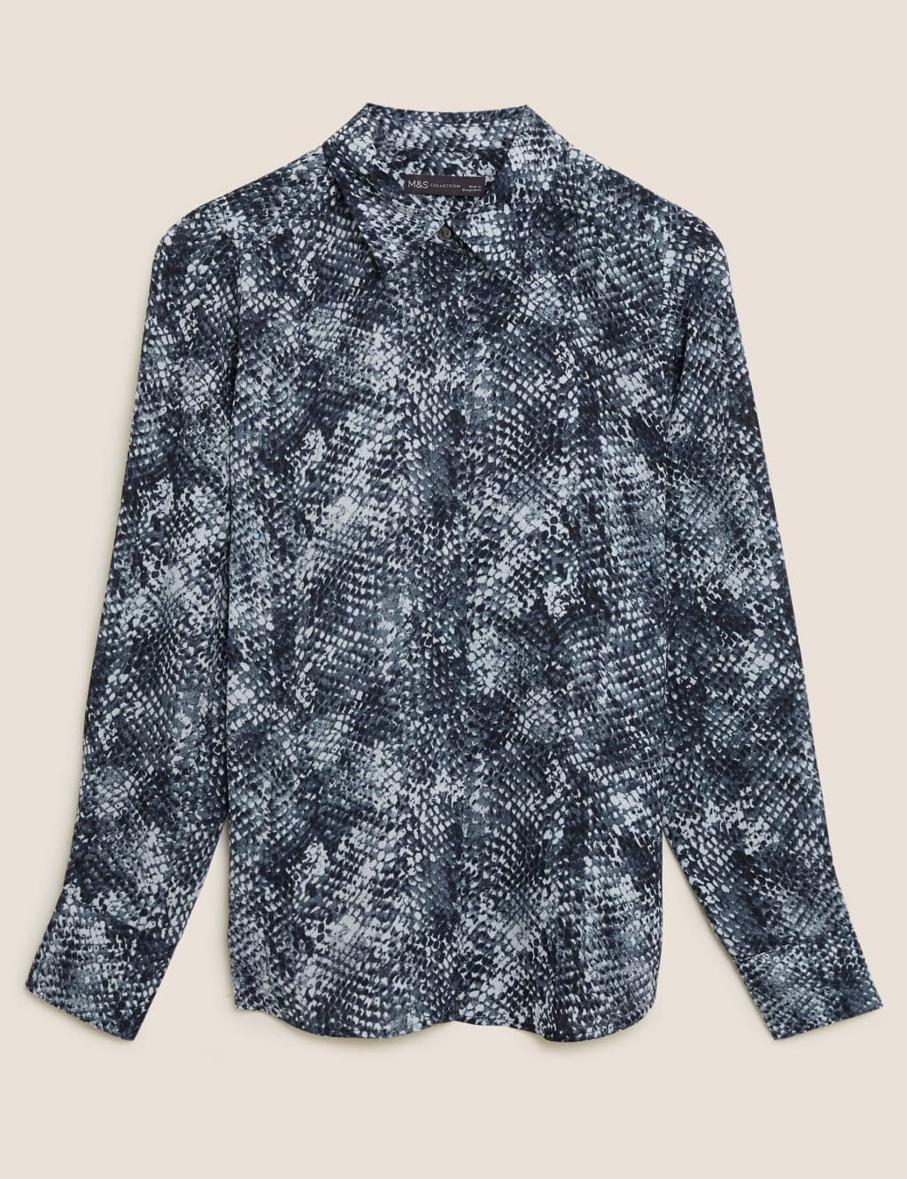 Snakeskin Print Collared Long Sleeve Blouse 2 of 4