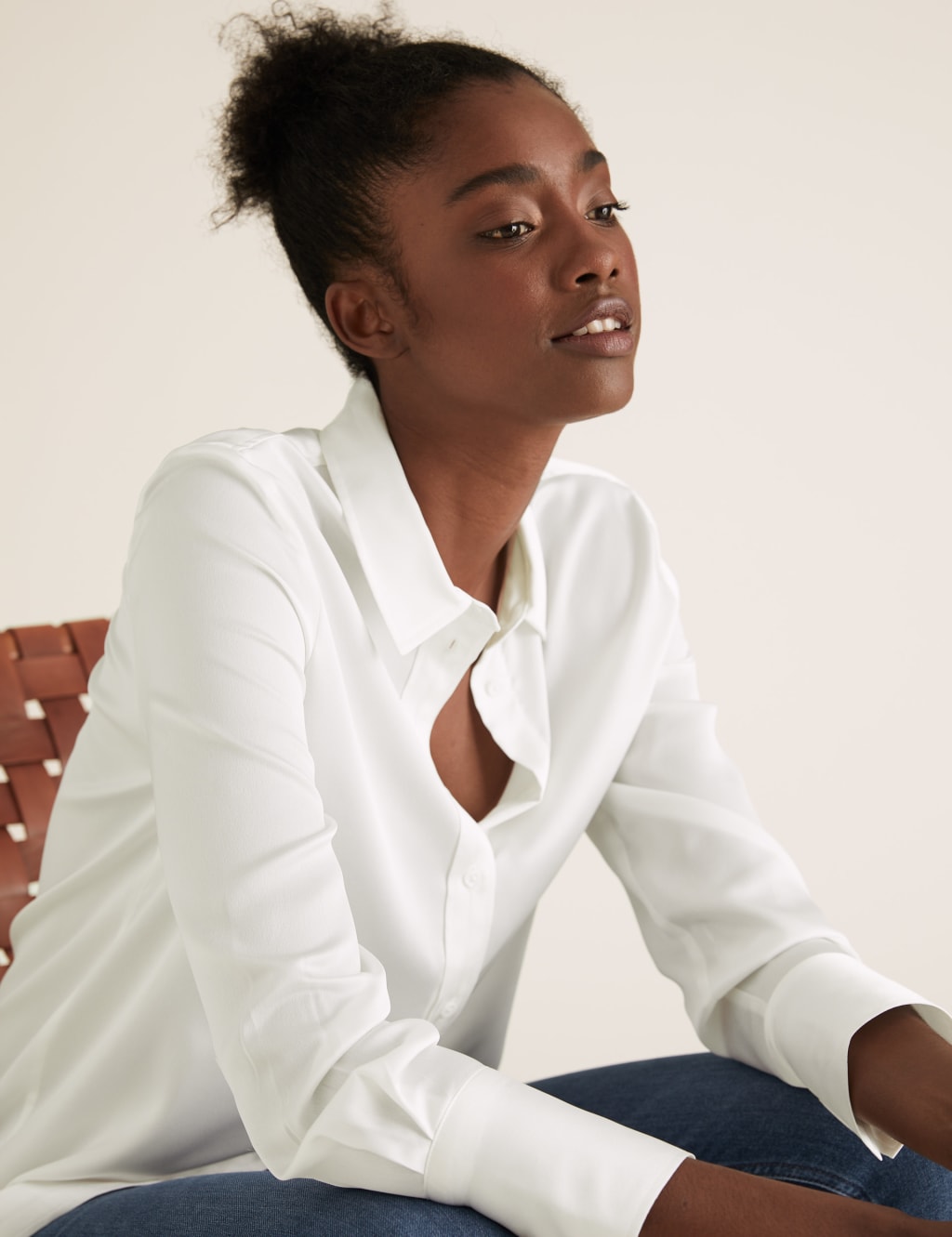 White satin long sleeve top cheap