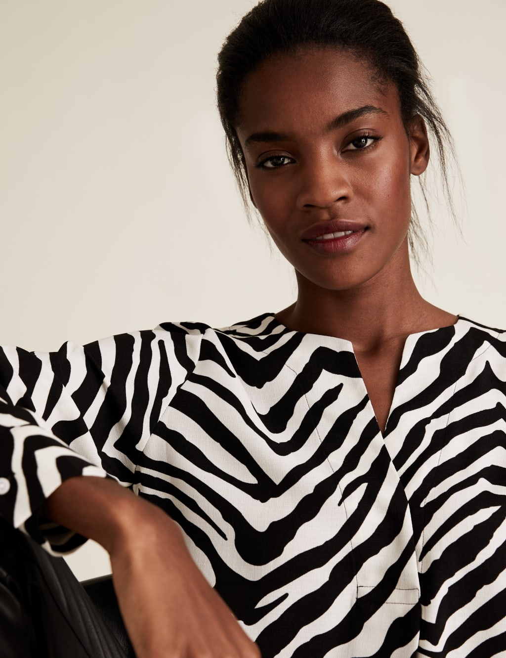 Zebra Print V-Neck Long Sleeve Blouse 3 of 5