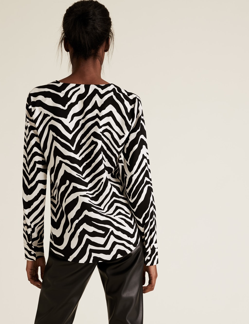 Zebra Print V-Neck Long Sleeve Blouse 4 of 5