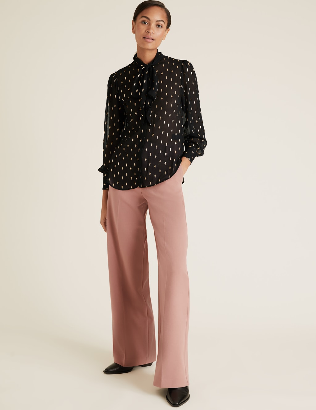 Polka Dot Pussybow Puff Sleeve Blouse 3 of 5
