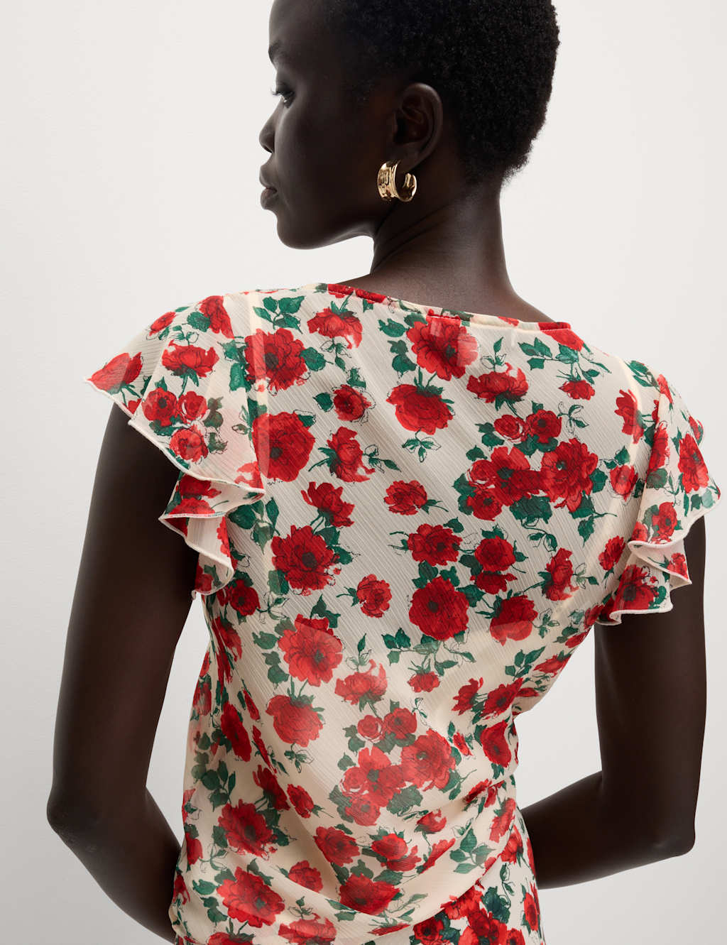 Floral Cowl Neck Ruffle Sleeve Top 4 of 5