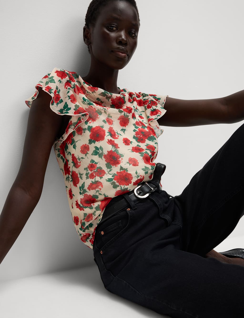 Floral Cowl Neck Ruffle Sleeve Top 5 of 5