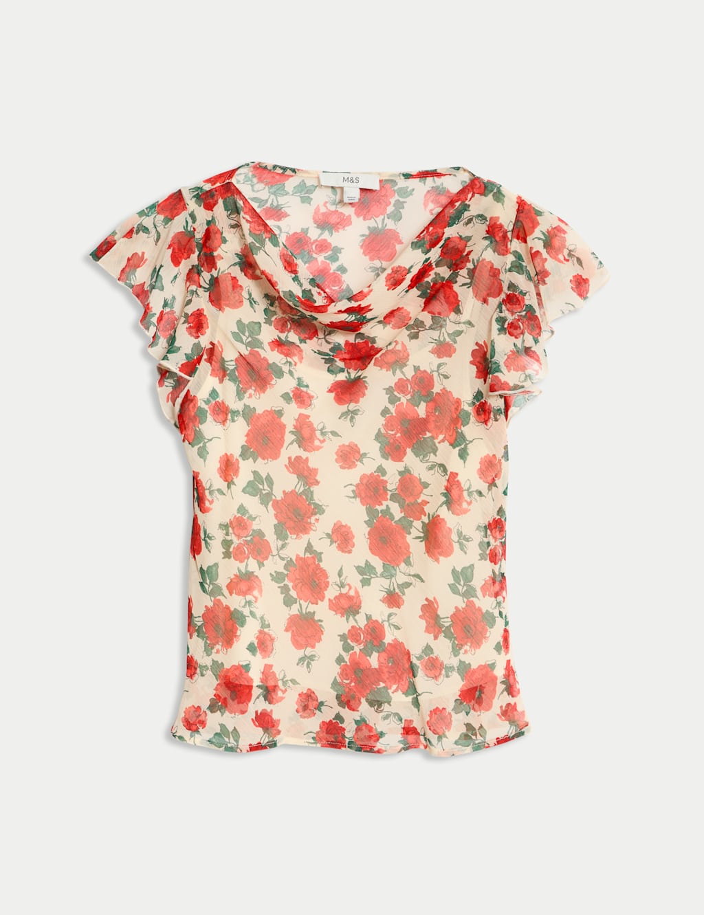 Floral Cowl Neck Ruffle Sleeve Top 2 of 5