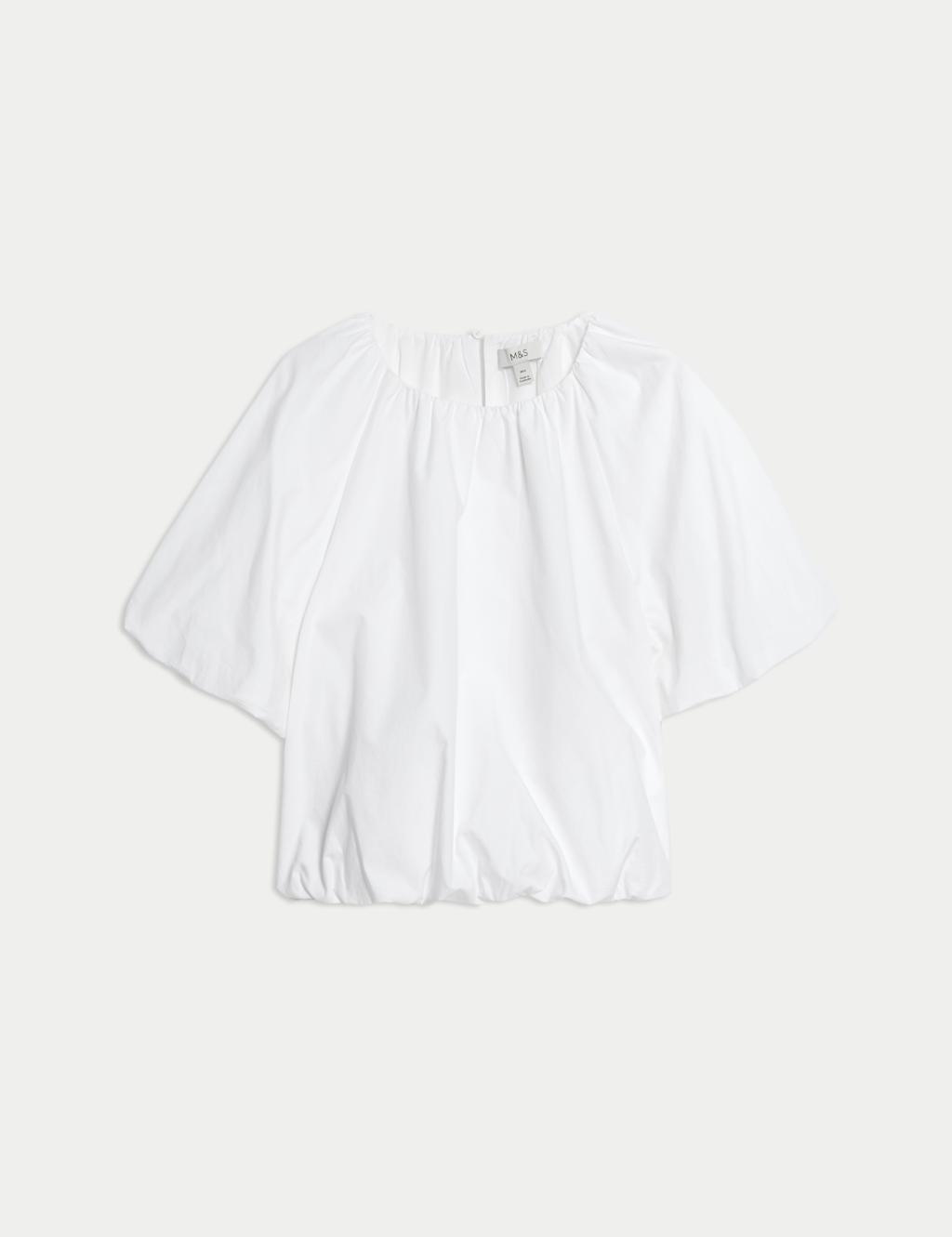 Pure Cotton Bubble Hem Puff Sleeve Top 2 of 5