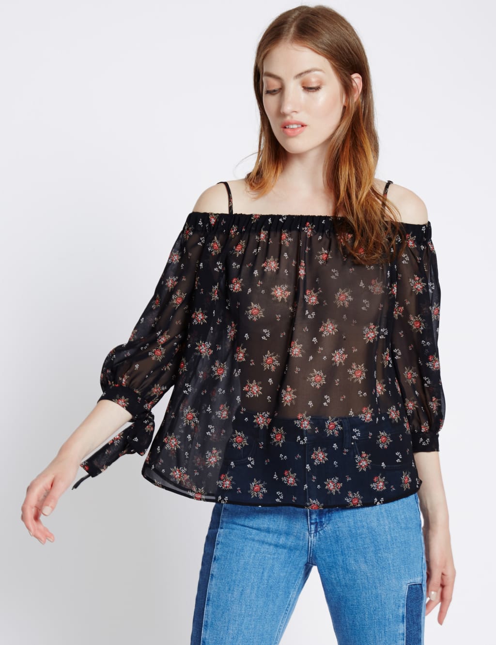 Bardot Print Cold Shoulder Blouse 1 of 3