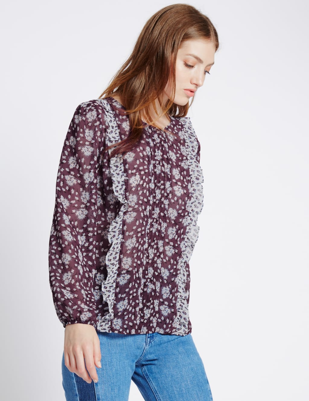Long Sleeve Ditsy Ruffle Blouse 1 of 3