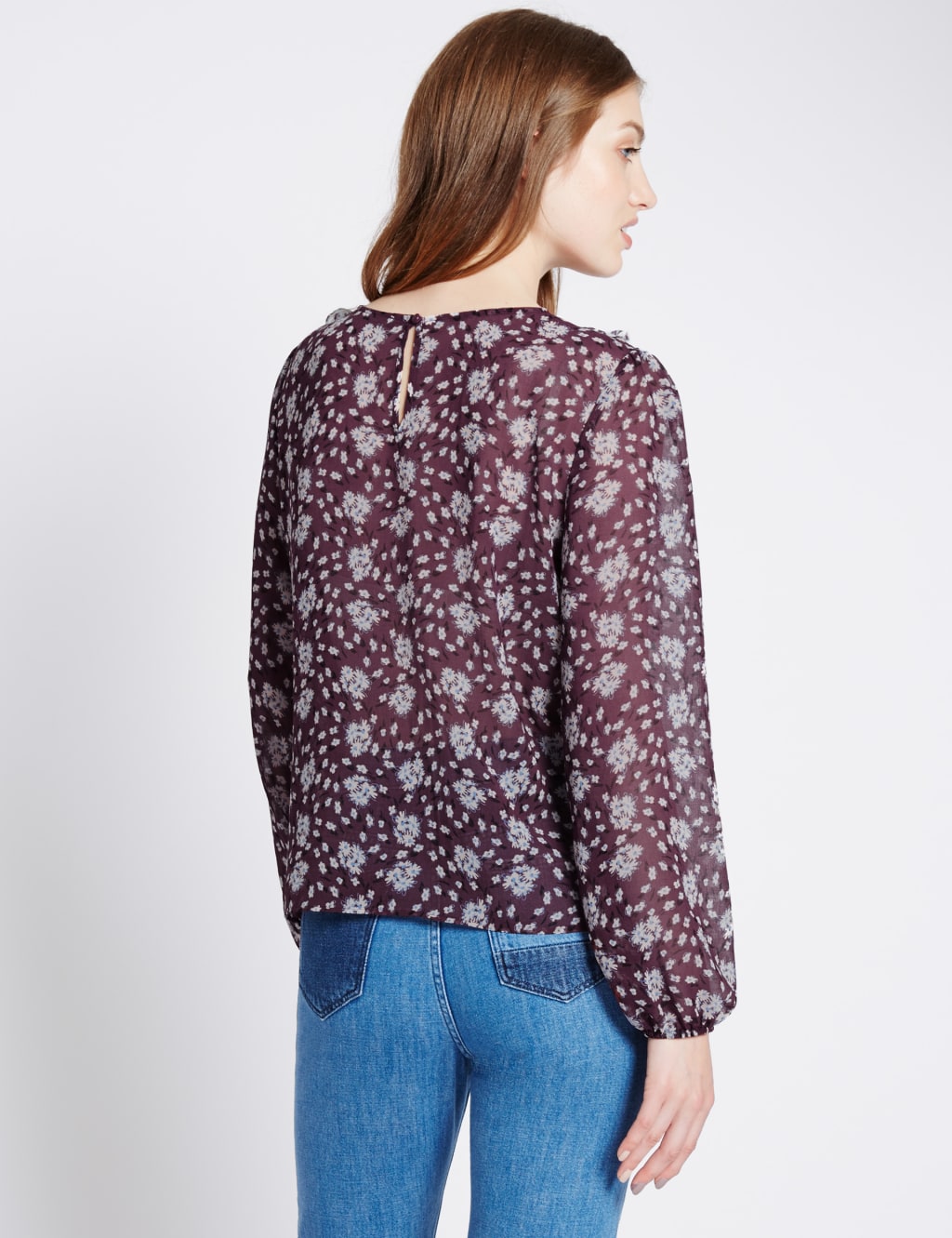 Long Sleeve Ditsy Ruffle Blouse 3 of 3