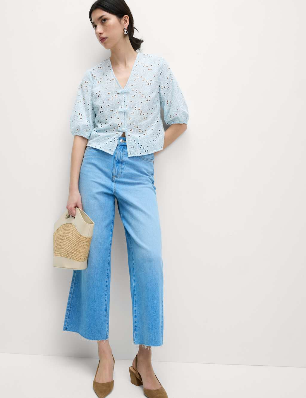 Pure Cotton Floral Cutwork Detail Bow Blouse 4 of 6