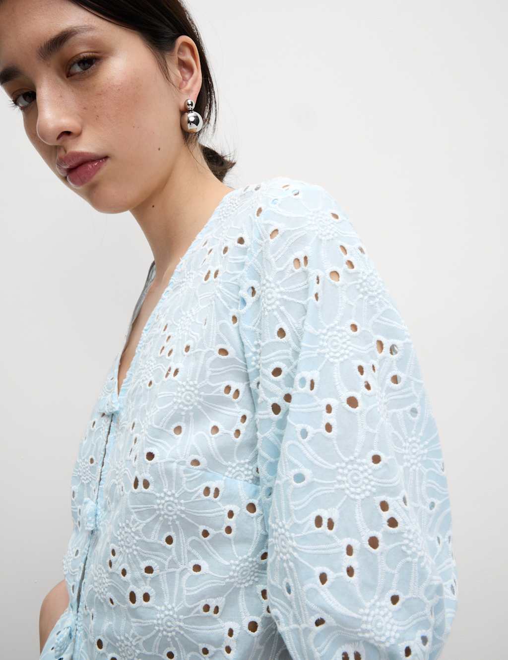 Pure Cotton Floral Cutwork Detail Bow Blouse 6 of 6