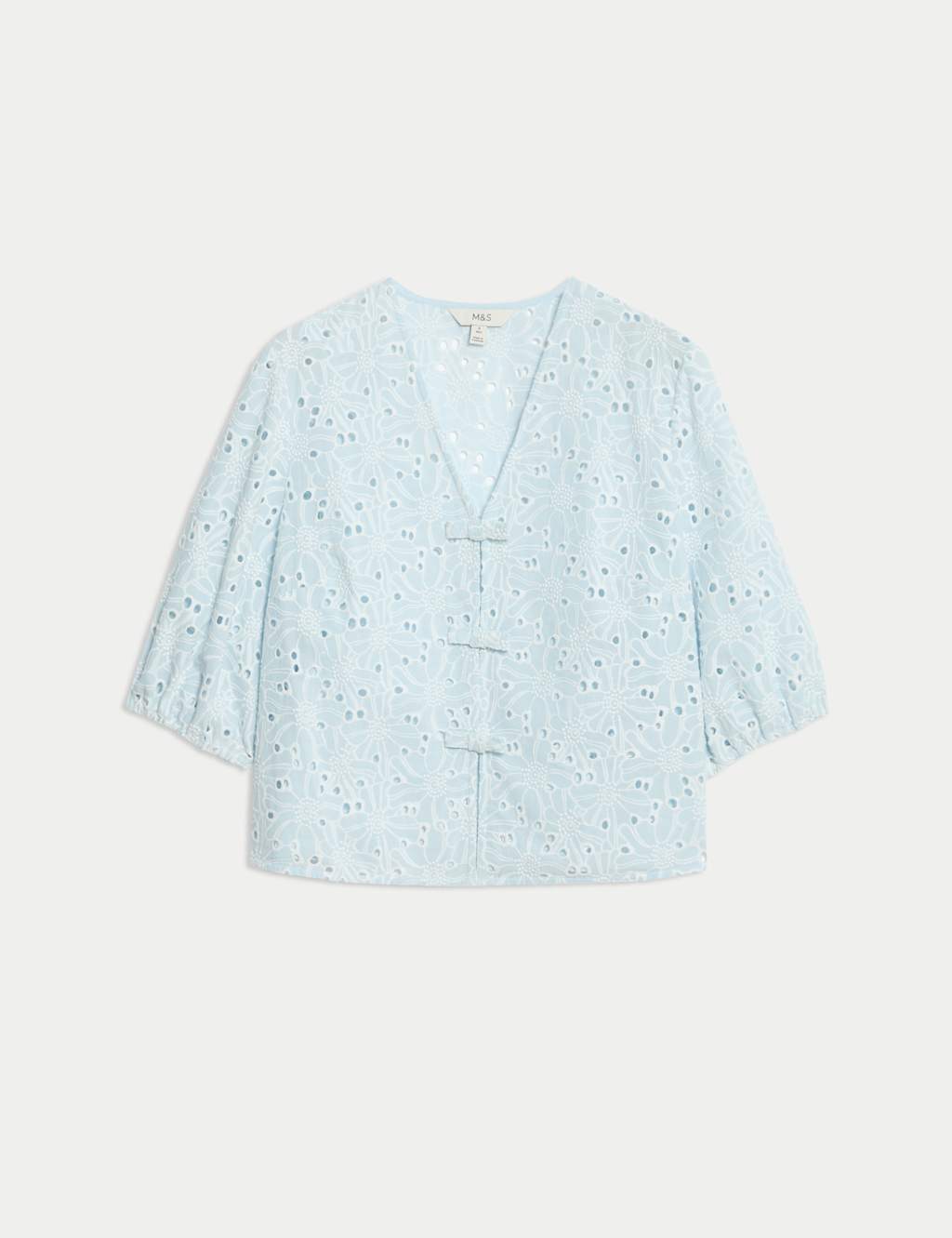 Pure Cotton Floral Cutwork Detail Bow Blouse 2 of 6