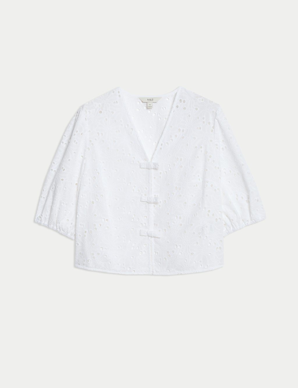 Pure Cotton Floral Cutwork Detail Bow Blouse 2 of 6